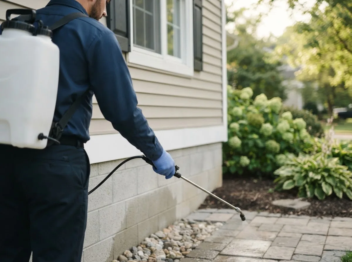Pest control technician inspecting a home in Cove, OR